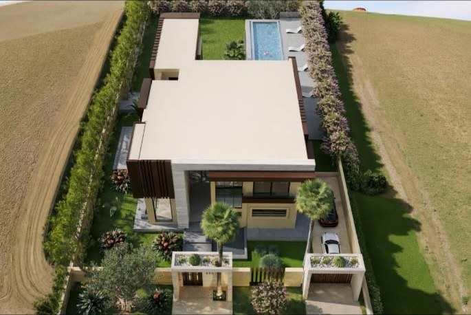 Villa contemporaine vue du ciel